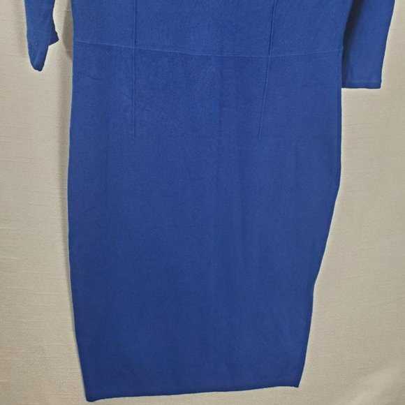 Eva Mendes NY&C Midi Sweater Dress Womens Large Blue 3/4 Sleeve Pencil Stretch - Picture 3 of 13